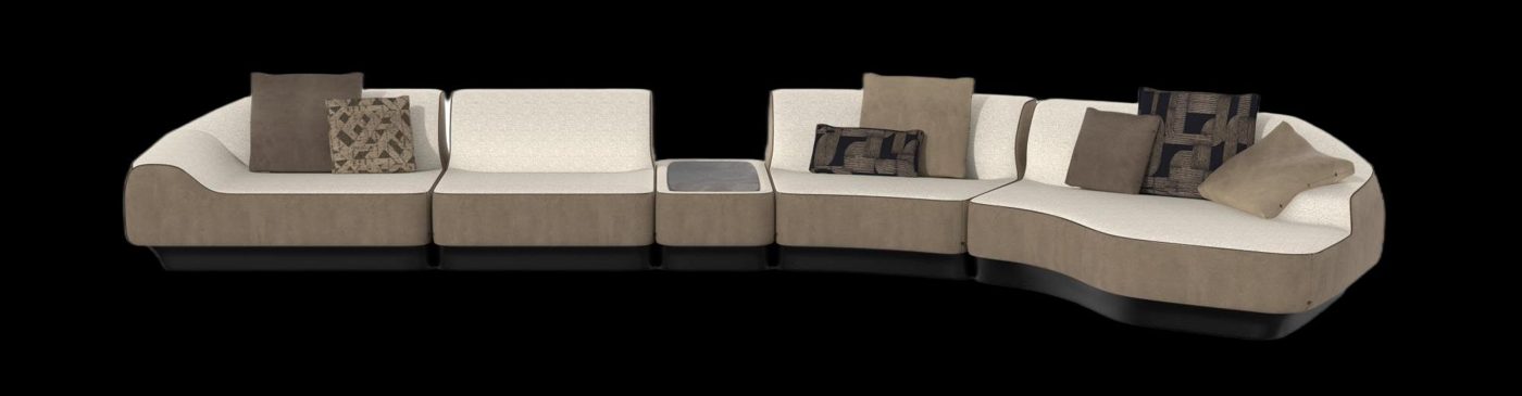 Inkstone Corner Sofa — Ink-dark stone, still water