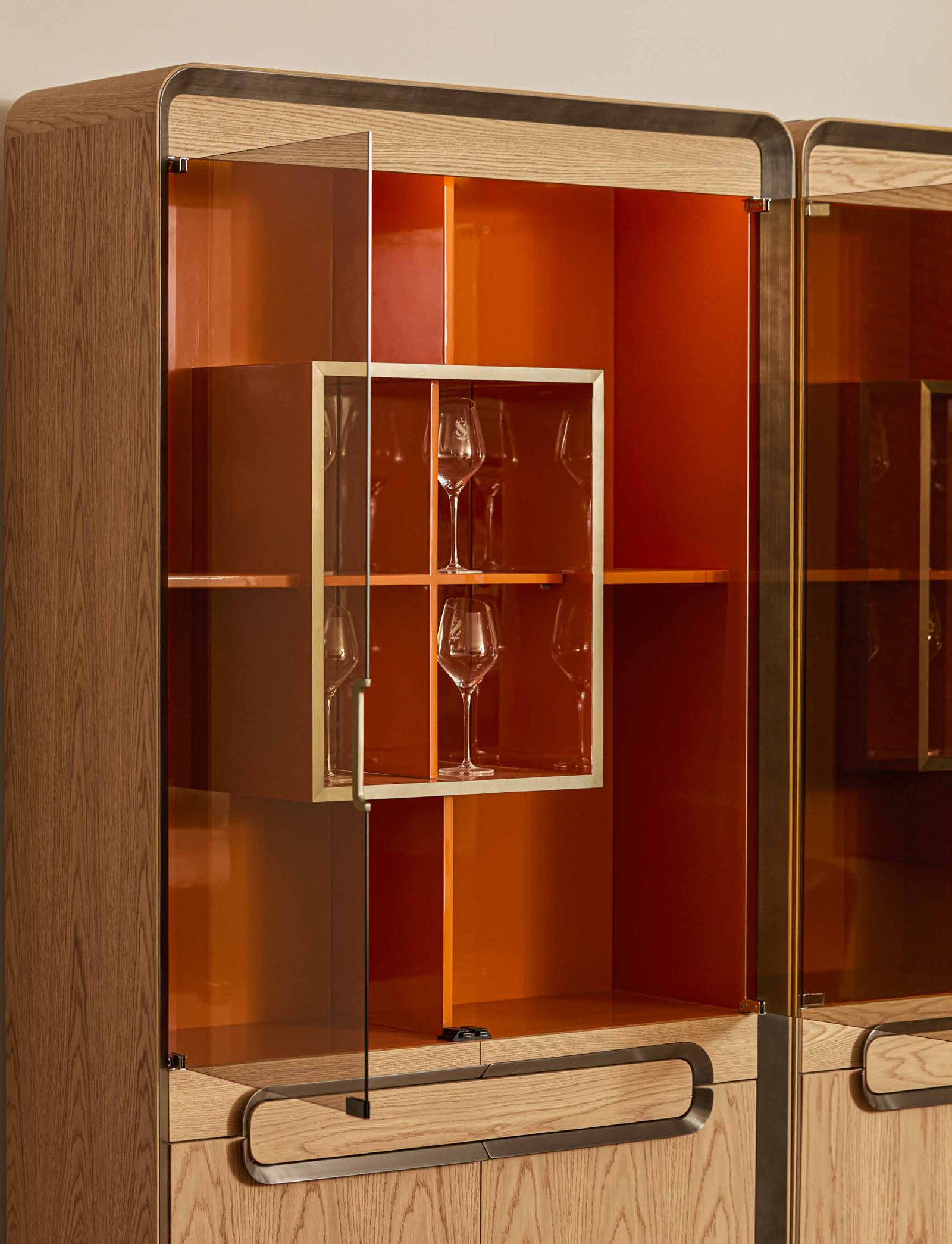 Belvedere Wine Cabinet — Blended Texture, Italian Gentle Luxury, styled in a luxury dining room