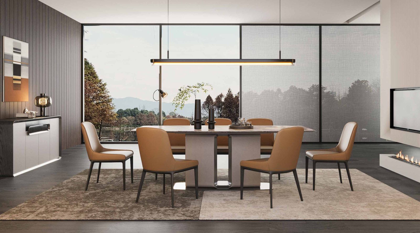 Celeste Dining Table — Curved Grace Meets Light, styled in a luxury dining room