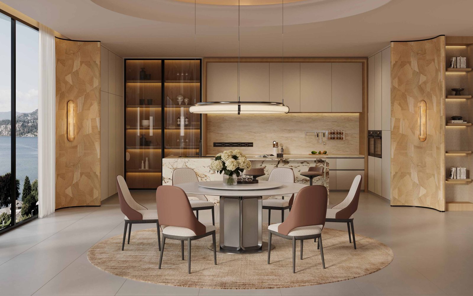 Celeste Round Dining Table — Seamless Craftsmanship, Starry Night Feast, styled in a luxury dining room