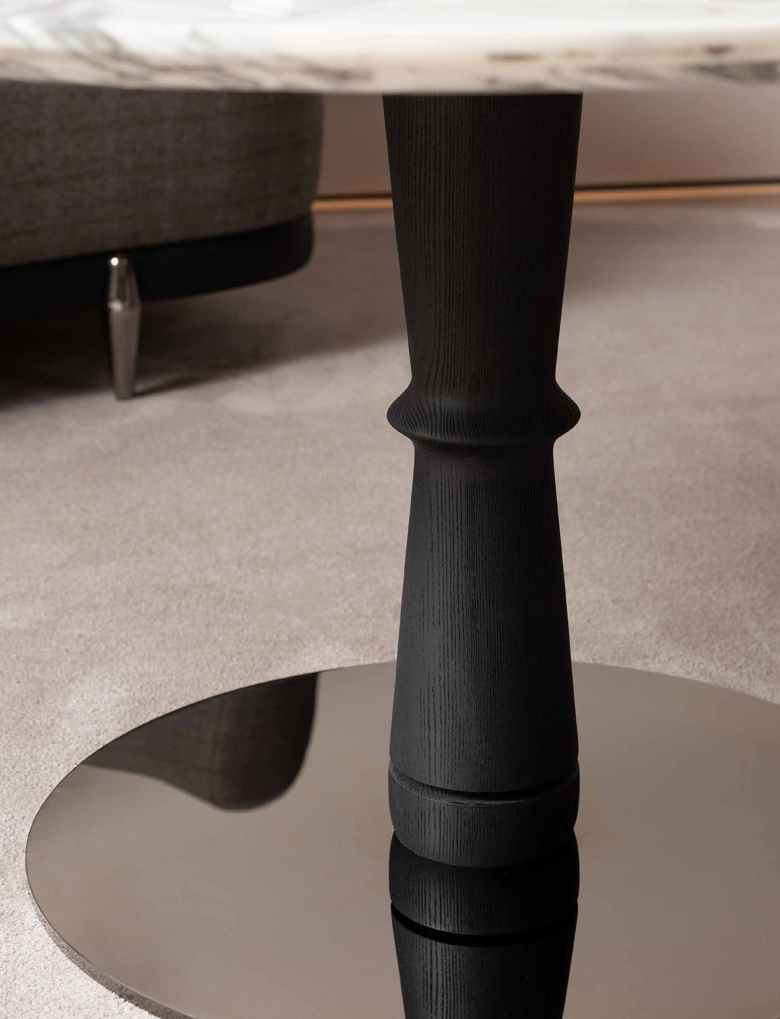 Crimson Side Table — Deep Red Mystery, Minimalist Elegance, styled in a luxury dining room