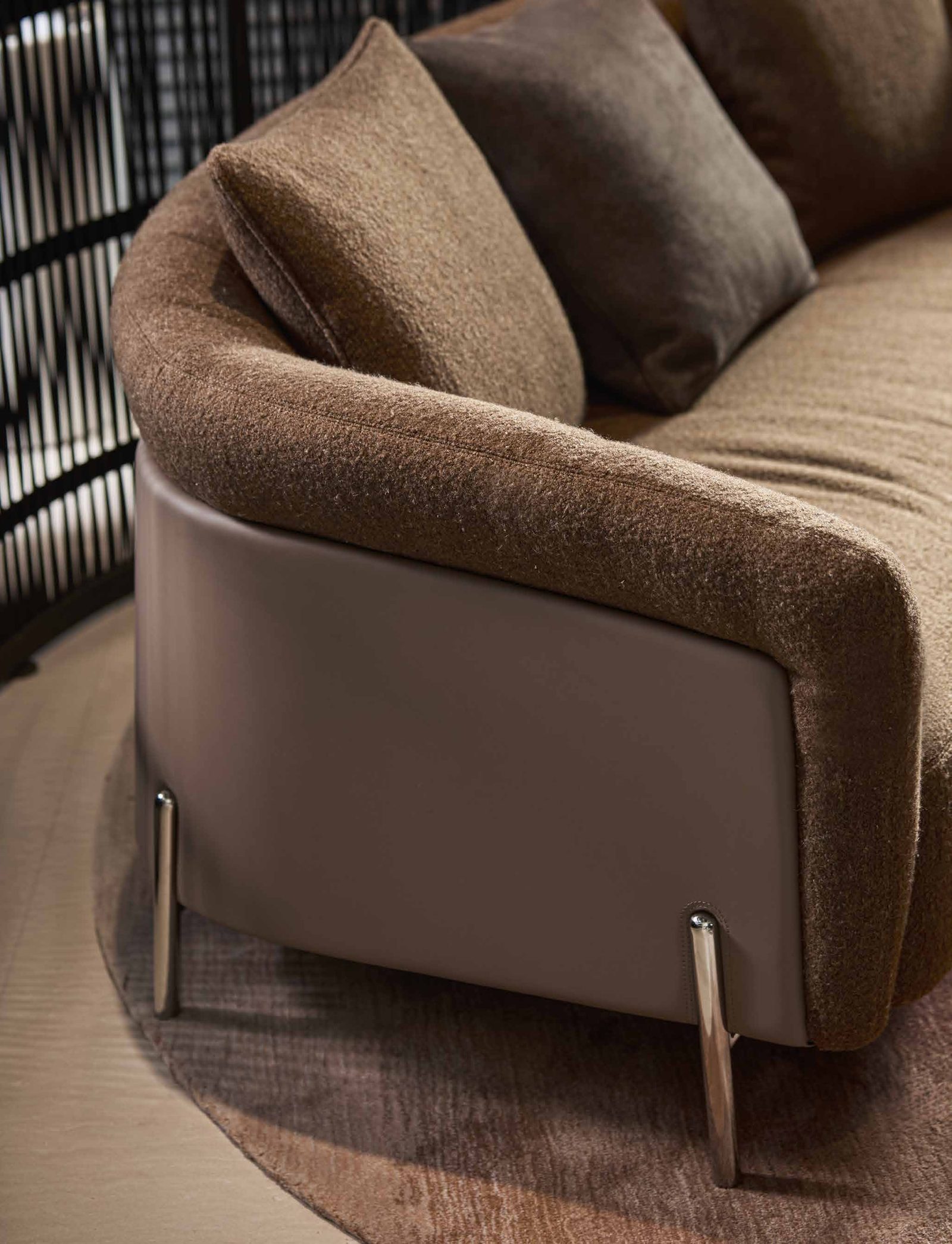 Morri Sofa — Leather & Fabric Blend, Elegant Light Luxury, styled in a luxury living room
