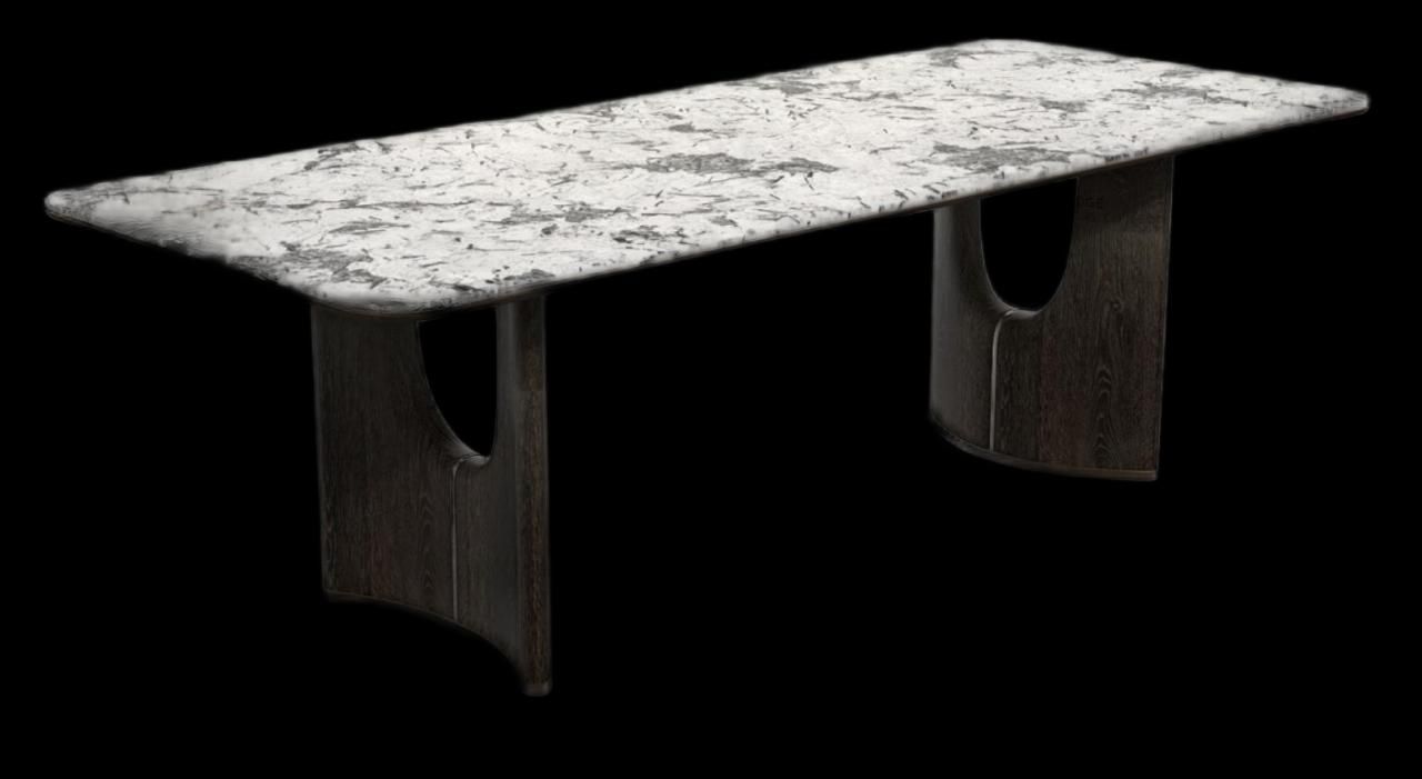 Inkstone Dining Table — Ink-dark stone, still water