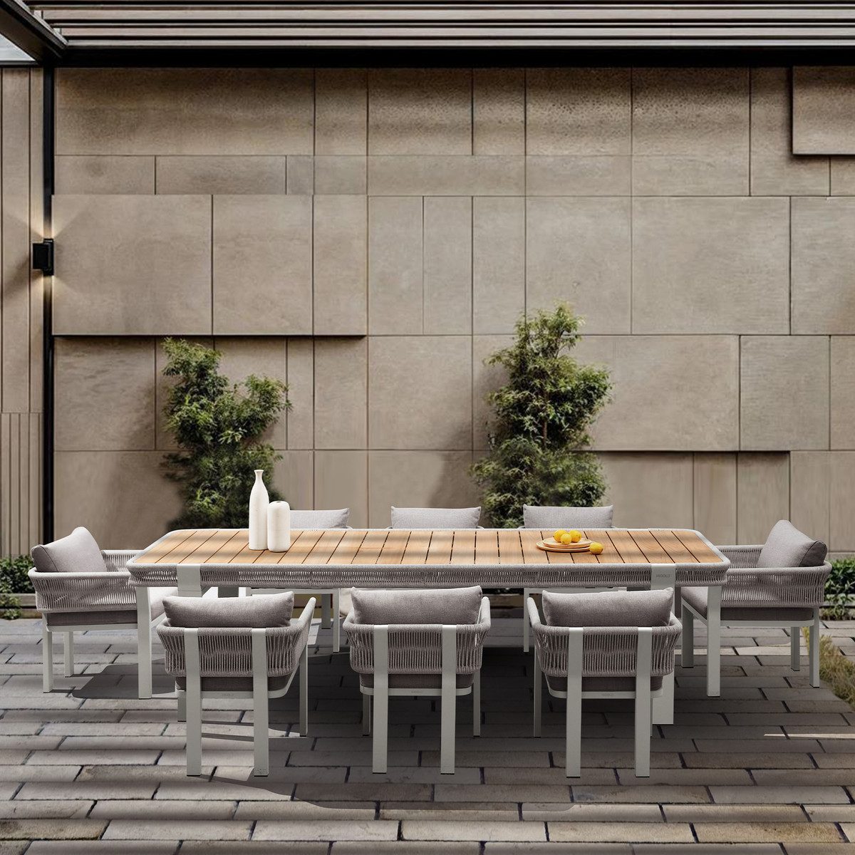 Borromeo 8 Person Teak Outdoor Patio Dining Set With Cushion