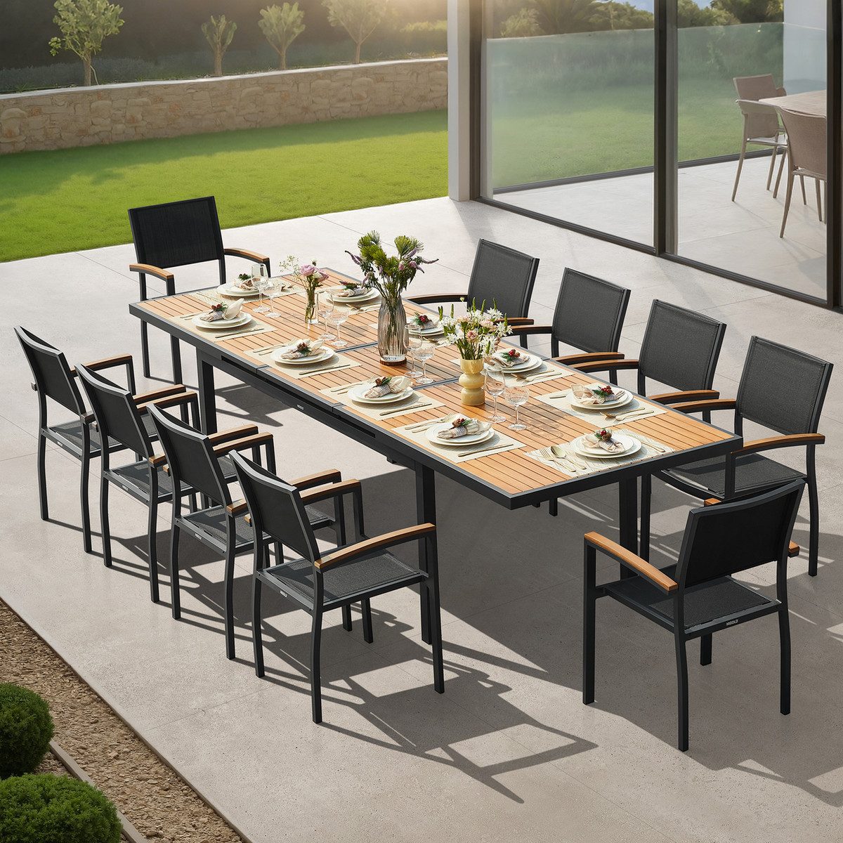 Heck Outdoor Extension Dining Set for 10 Person