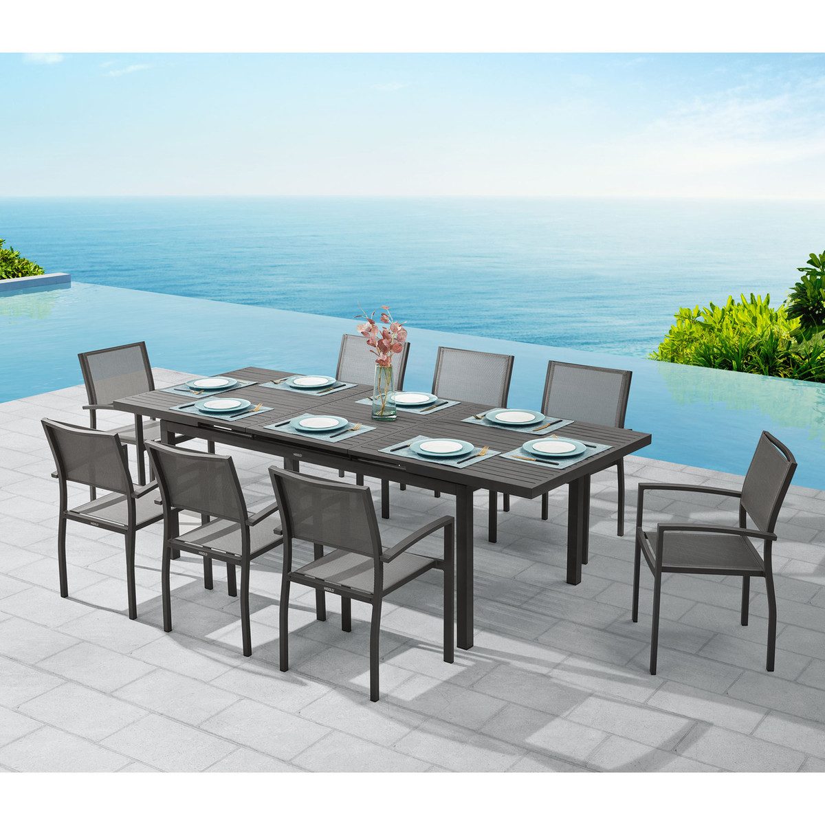 Heck Extendable Aluminum Outdoor Dining Sets for 8-person