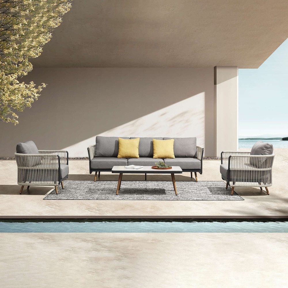 BAY 4-Piece Patio Outdoor High-Back Furniture Set with Cushions, Aluminum