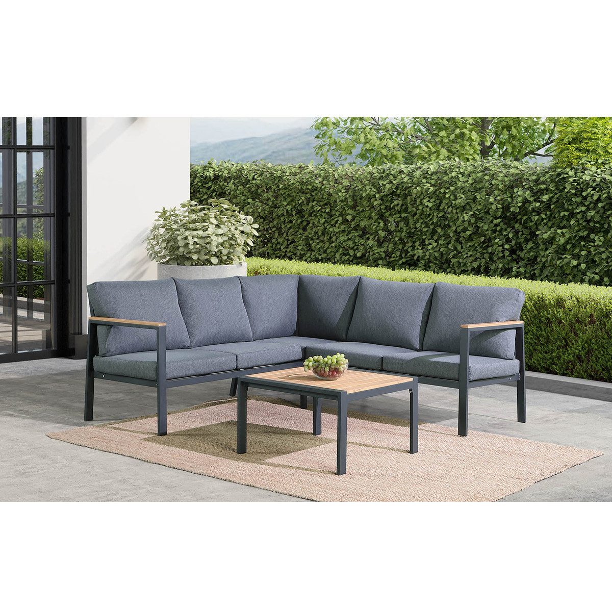 Outdoor 4 pieces Sectional Sofa, Matte Charcoal Aluminum Frame